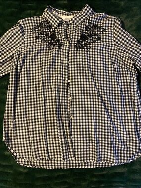 Old Navy Black and White Gingham Embroidered Button-Down Shirt